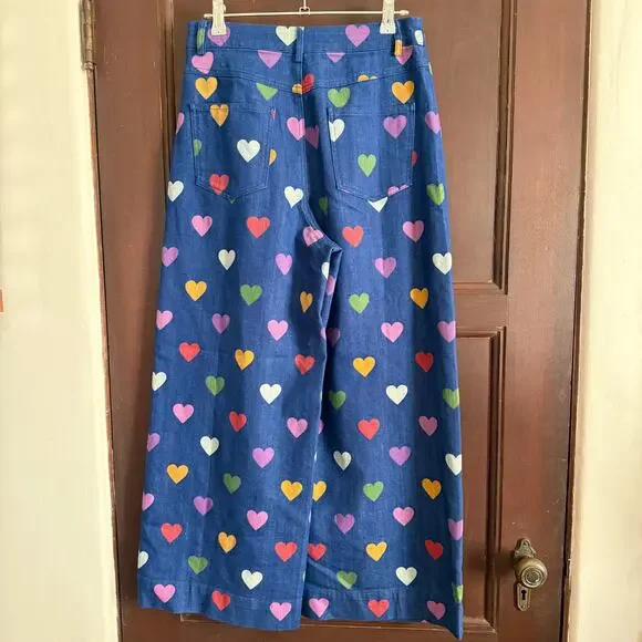 DANGERFIELD | Skipped a Beat Multicolor Heart Print Wide Leg Jeans | Size 8 - Picture 3 of 7